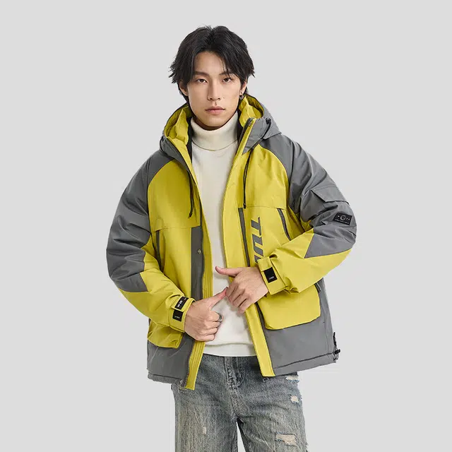 【dme】 户外山系工装拼色连帽防风防水羽绒服 男女同款