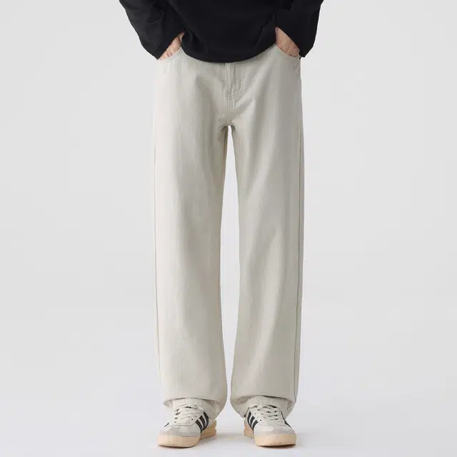 【dme】 纯色简约日常百搭休闲阔腿长裤高级感棉质舒适直筒牛仔裤 男女同款 米色