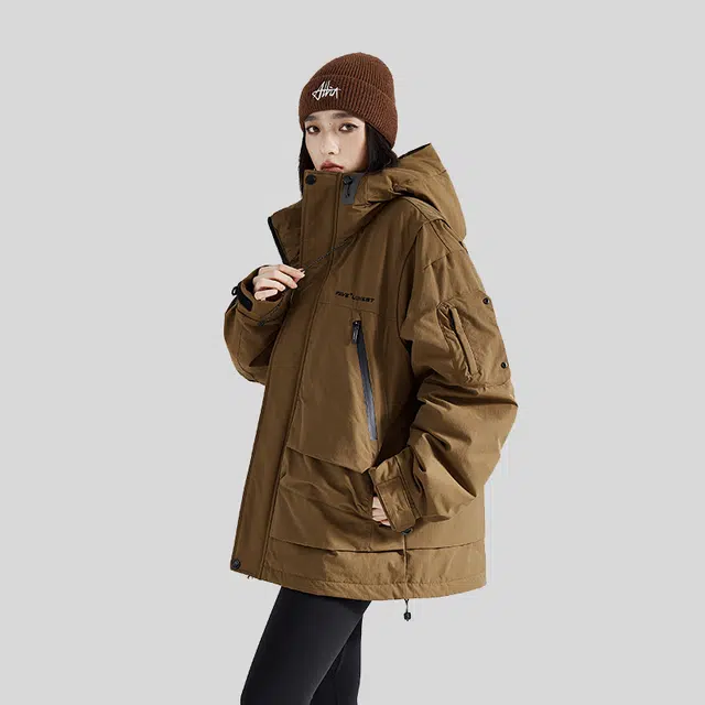【dme】 美式工装机能字母刺绣防风山系连帽羽绒服 男女同款