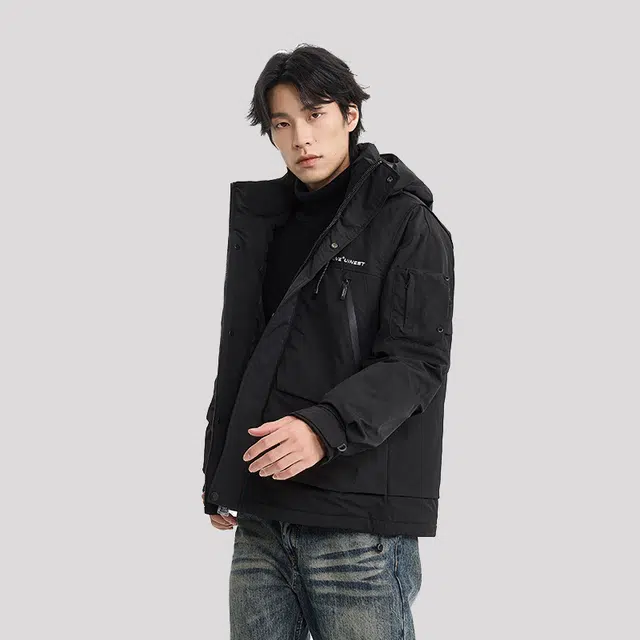 【dme】 美式工装机能字母刺绣防风山系连帽羽绒服 男女同款