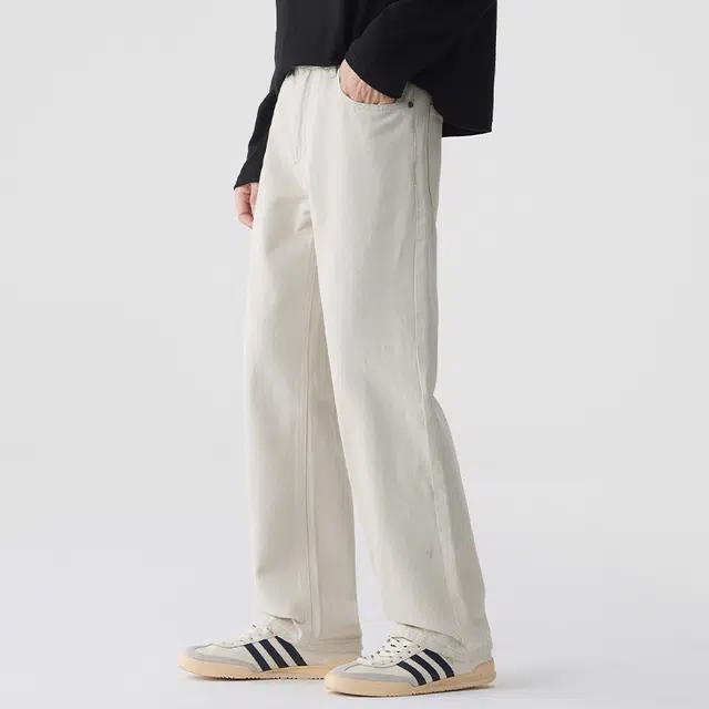 【dme】 纯色简约日常百搭休闲阔腿长裤高级感棉质舒适直筒牛仔裤 男女同款 米色