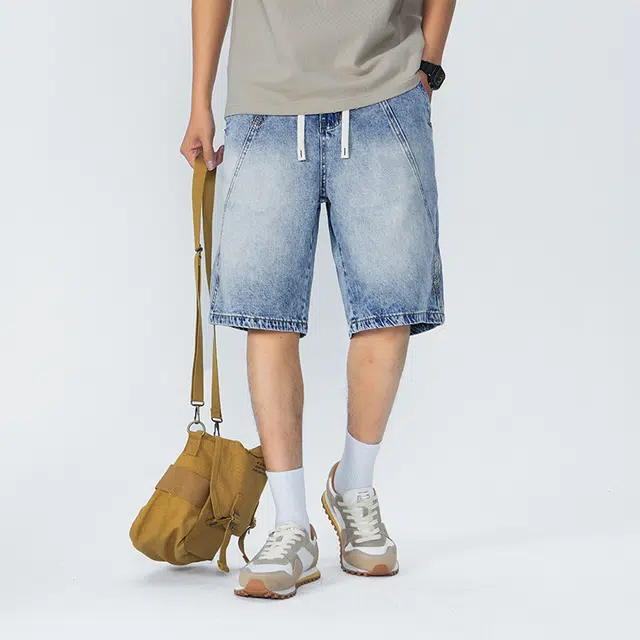 【dme】 美式高街水洗刺绣基础款纯色宽松直筒阔腿休闲五分牛仔短裤 男女同款