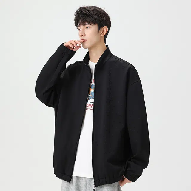 【dme】 宽松休闲美式百搭简约纯色时尚立领夹克外套 男女同款