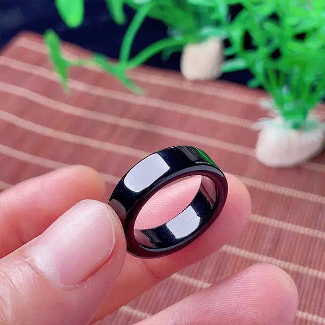 周纪福 好运方墨翠指环乌鸡墨黑玉戒 糯冰 翡翠戒指 男女同款情侣款