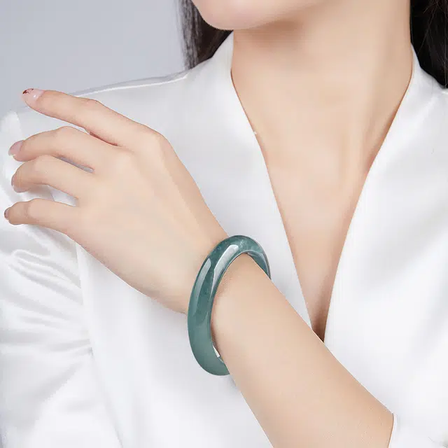 周纪福 好运天然 蓝水正圈 平安镯 玉石镯子 糯冰 翡翠手镯 女款