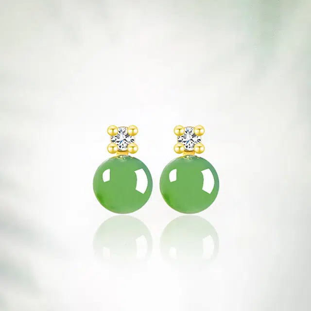 周纪福 好运小众设计感#好运 和田玉耳钉 碧玉 女款