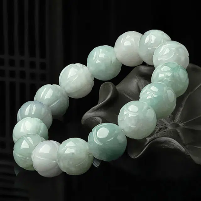 周纪福 好运天然翡翠莲花 糯冰 手串 女款