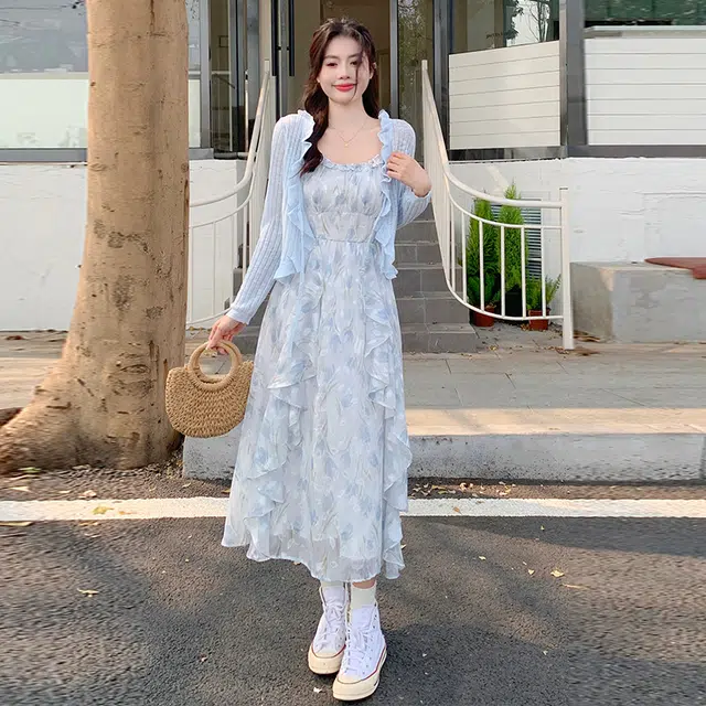 依钗 法式浪漫碎花设计感上衣与裙装套装 女款