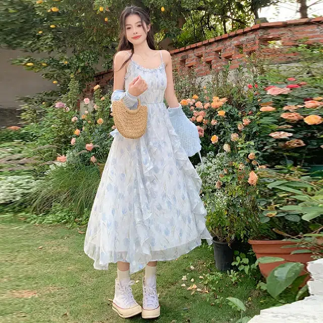 依钗 法式浪漫碎花设计感上衣与裙装套装 女款