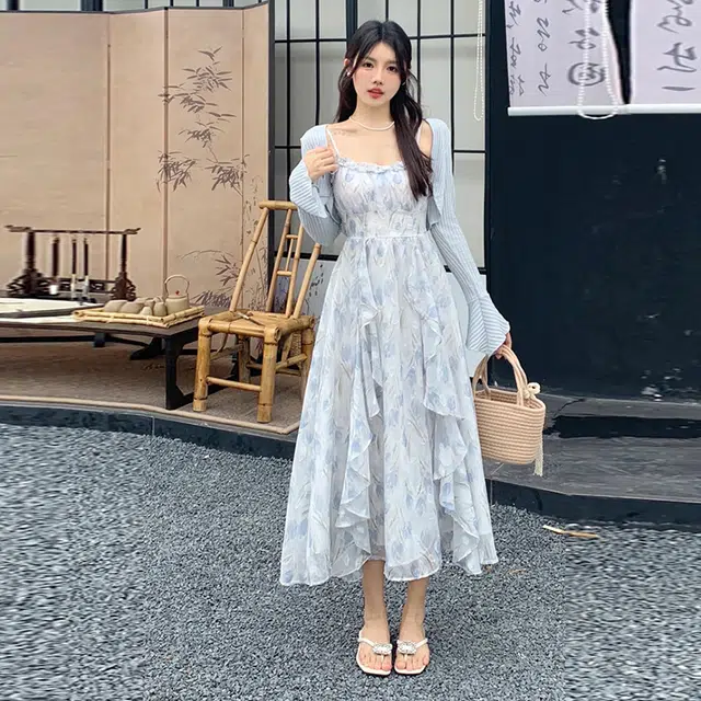 依钗 法式浪漫碎花设计感上衣与裙装套装 女款