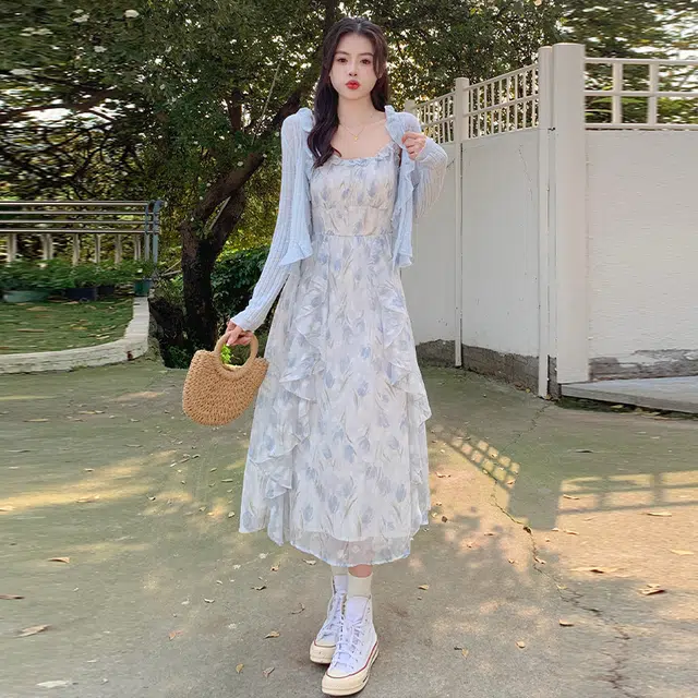 依钗 法式浪漫碎花设计感上衣与裙装套装 女款