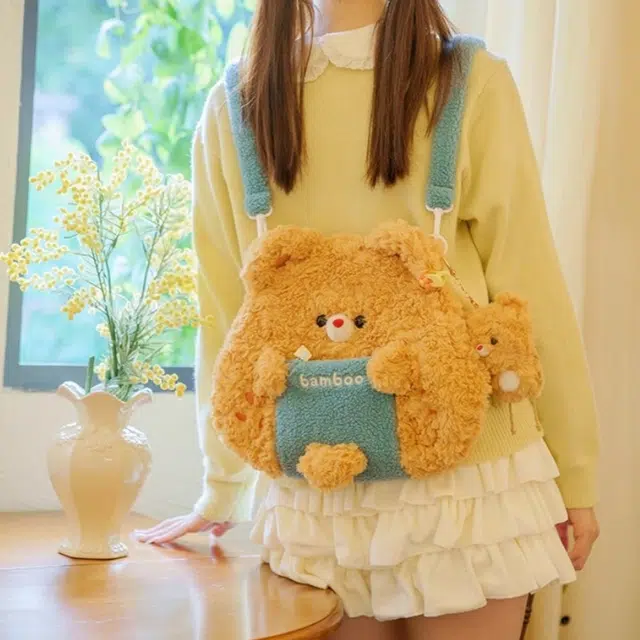 八音象 可爱小熊饭团包双肩包 卡通萌趣 治愈 毛绒绒书包 玩偶周边