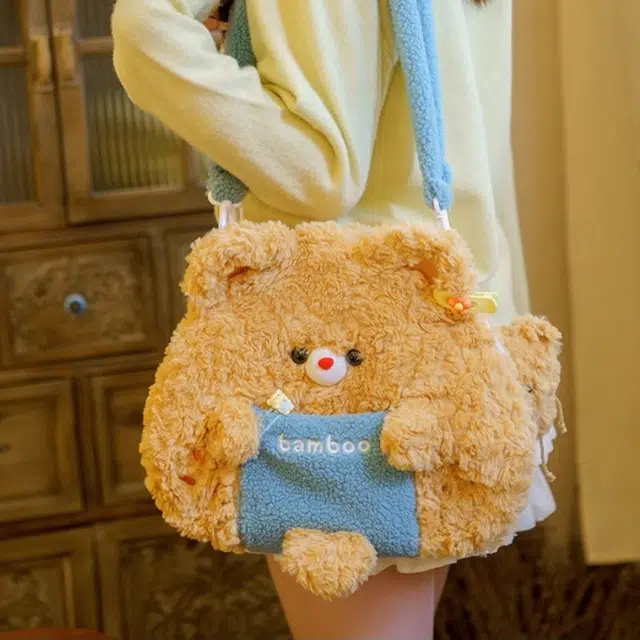 八音象 可爱小熊饭团包双肩包 卡通萌趣 治愈 毛绒绒书包 玩偶周边