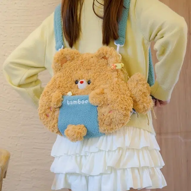 八音象 可爱小熊饭团包双肩包 卡通萌趣 治愈 毛绒绒书包 玩偶周边