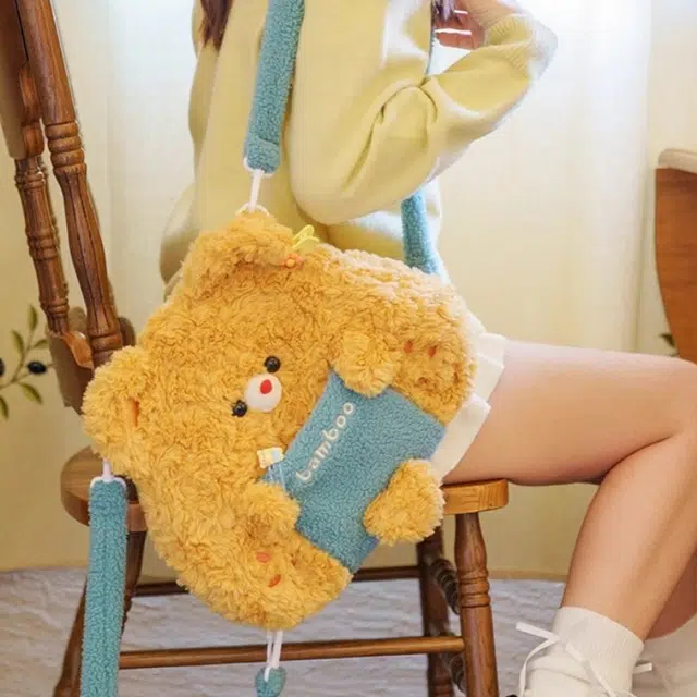 八音象 可爱小熊饭团包双肩包 卡通萌趣 治愈 毛绒绒书包 玩偶周边