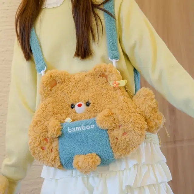 八音象 可爱小熊饭团包双肩包 卡通萌趣 治愈 毛绒绒书包 玩偶周边