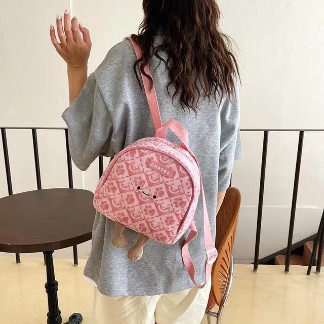 雅鹿 高颜值日系小众简约 尼龙 双肩包 女款 粉红色/浅蓝色