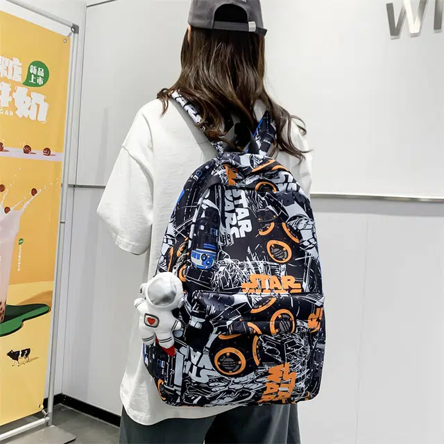 雅鹿 潮酷个性涂鸦休闲简约百搭 尼龙 双肩包 男女同款情侣款 多色