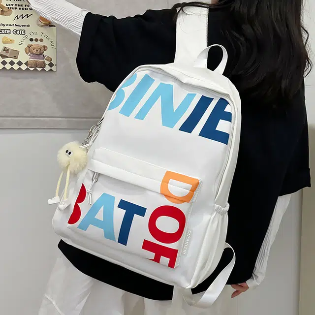雅鹿 涂鸦印花百搭大学生通勤潮牌休闲 尼龙 背包书包双肩包 常规 男女同款情侣款 白色/黑色
