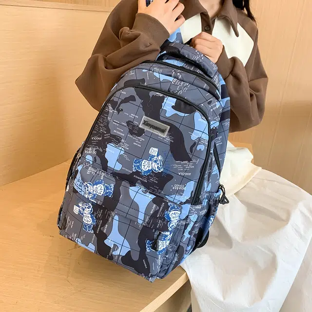 雅鹿 迷彩印花初中高中生大学生书包大容量电脑旅行 尼龙 双肩包背包 常规 男女同款情侣款 黑色/蓝色/灰色