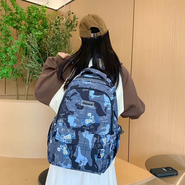 雅鹿 迷彩印花初中高中生大学生书包大容量电脑旅行 尼龙 双肩包背包 常规 男女同款情侣款 黑色/蓝色/灰色
