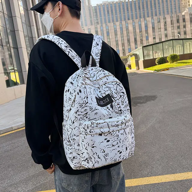雅鹿 美式潮流水纹涂鸦小众设计通勤 尼龙布 双肩包 男女同款情侣款 蓝色/红色/黑色/白色