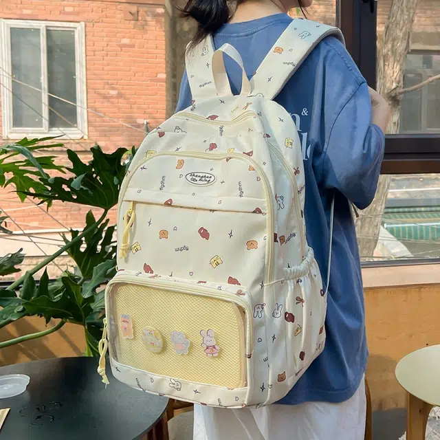 雅鹿 学院可爱印花书包学生高颜值大容量透明扎板 尼龙 背包双肩包 女款 白色/黑色/黄色/蓝色/粉色