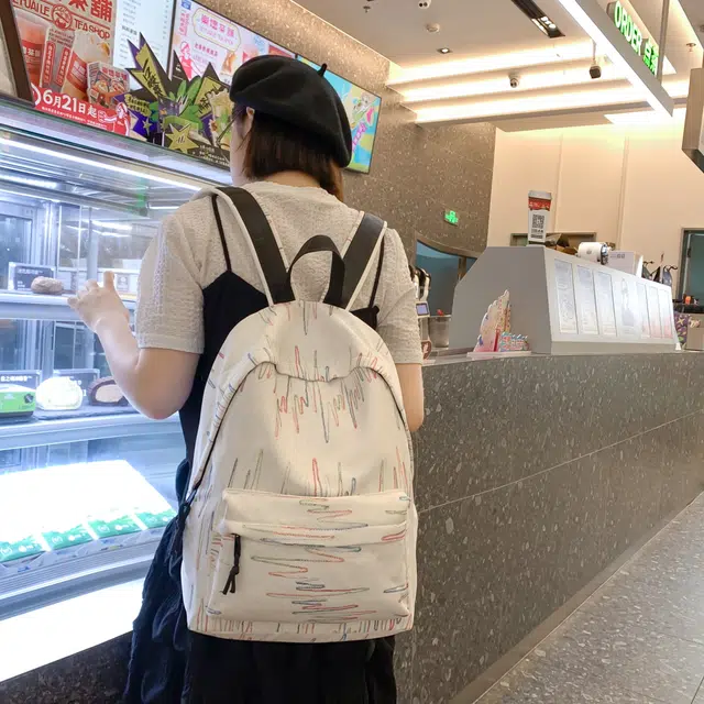 雅鹿 高颜值可爱书包高中生大容量通勤 尼龙 双肩包 女款 波浪白/波浪粉/波浪紫/波浪黑/蝴蝶黑