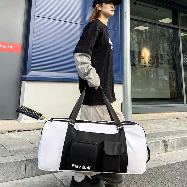 雅鹿 运动健身包干湿分离游泳包大容量手提短途行李收纳袋 尼龙 单肩包旅行袋 男女同款情侣款 黑色/白色