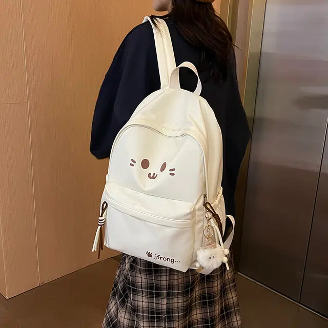 雅鹿 日系可爱通勤清新校园 尼龙布 双肩包 男女同款情侣款 粉色/白色/黑色/黄色/蓝色