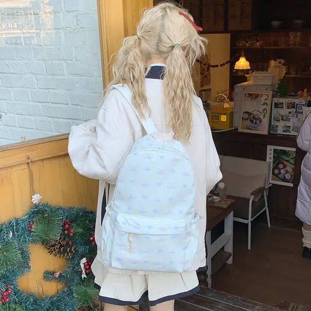 雅鹿 蝴蝶结猫咪少女心书包温柔日系初中生大学生 尼龙 双肩包 常规 男女同款情侣款 白色/黄色