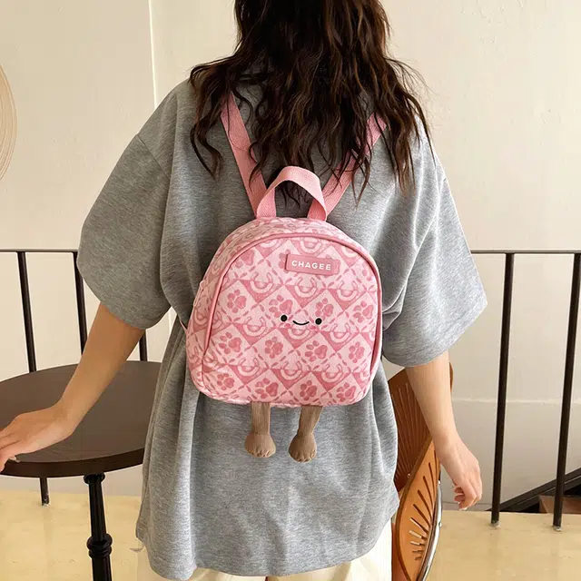 雅鹿 高颜值日系小众简约 尼龙 双肩包 女款 粉红色/浅蓝色