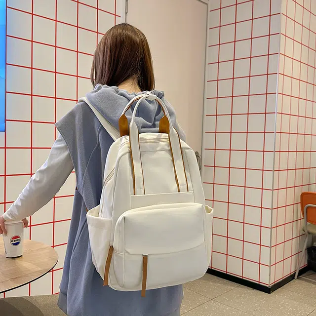 雅鹿 书包大学生简约百搭外出多用手提旅游轻便电脑 尼龙 双肩包背包 男女同款情侣款 白色/黑色/紫色/蓝色