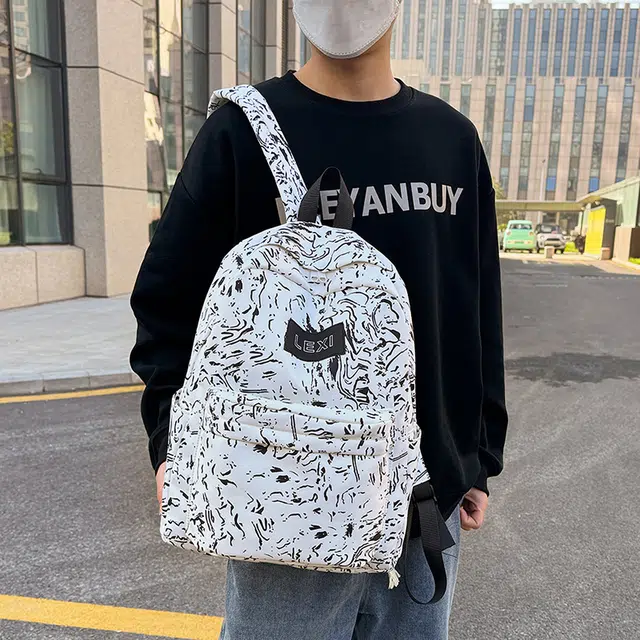 雅鹿 美式潮流水纹涂鸦小众设计通勤 尼龙布 双肩包 男女同款情侣款 蓝色/红色/黑色/白色