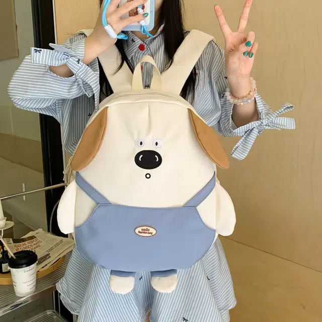 雅鹿 可爱卡通小狗轻便 尼龙 双肩包 常规 女款 米白色/卡其色