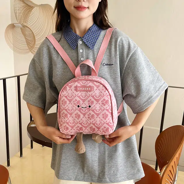雅鹿 高颜值日系小众简约 尼龙 双肩包 女款 粉红色/浅蓝色