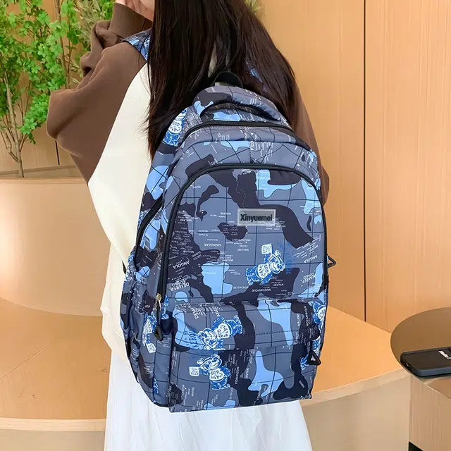 雅鹿 迷彩印花初中高中生大学生书包大容量电脑旅行 尼龙 双肩包背包 常规 男女同款情侣款 黑色/蓝色/灰色