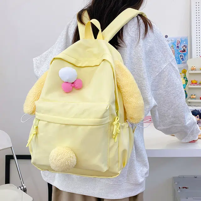 雅鹿 卡通软萌日系少女学生书包百搭可爱毛绒饼饼大耳朵 尼龙 双肩包背包 男女同款情侣款 黄色