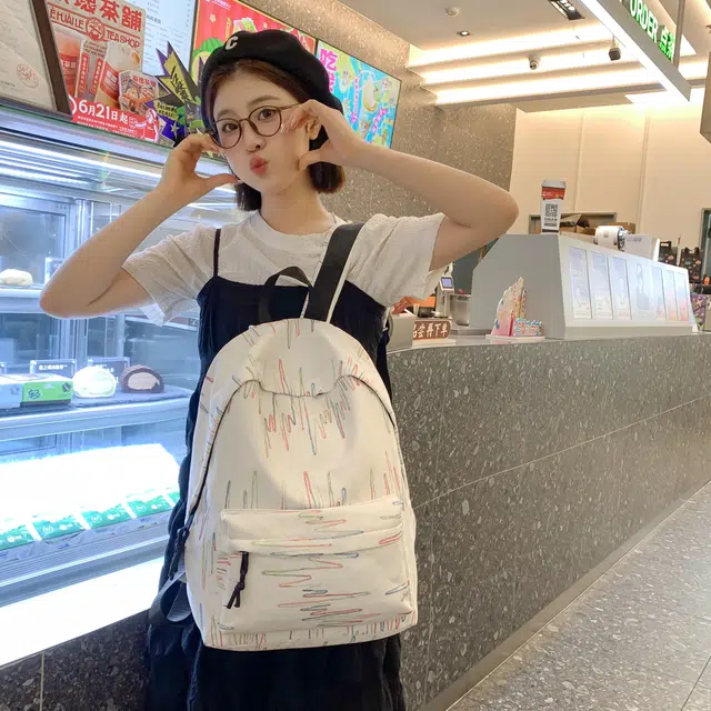 雅鹿 高颜值可爱书包高中生大容量通勤 尼龙 双肩包 女款 波浪白/波浪粉/波浪紫/波浪黑/蝴蝶黑