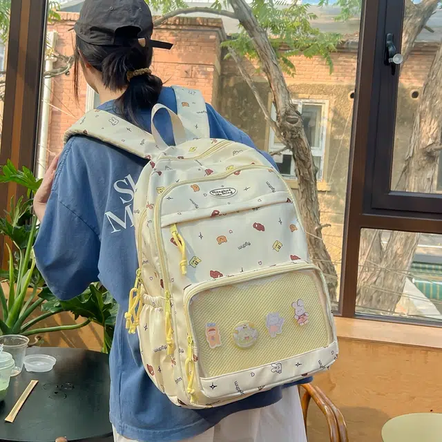 雅鹿 学院可爱印花书包学生高颜值大容量透明扎板 尼龙 背包双肩包 女款 白色/黑色/黄色/蓝色/粉色