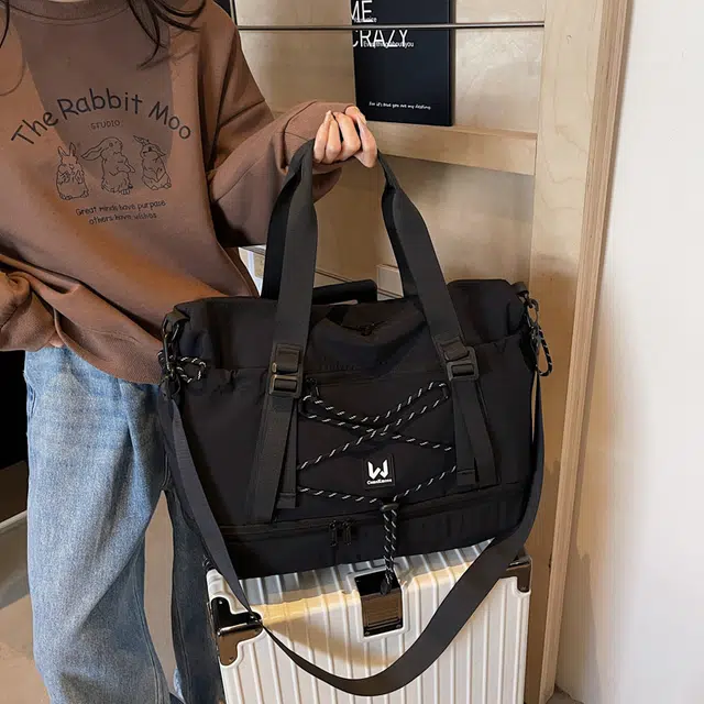 雅鹿 短途大容量收纳百搭 尼龙 旅行包 男女同款情侣款 黑色/灰色/卡其色