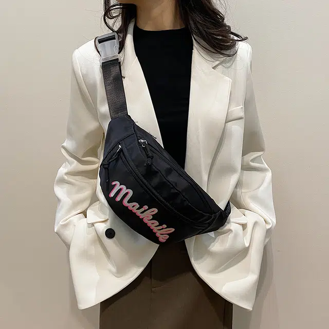 雅鹿 高级感时尚运动休闲 尼龙 胸包斜挎腰包 男女同款情侣款 白色/黑色/红色/粉色