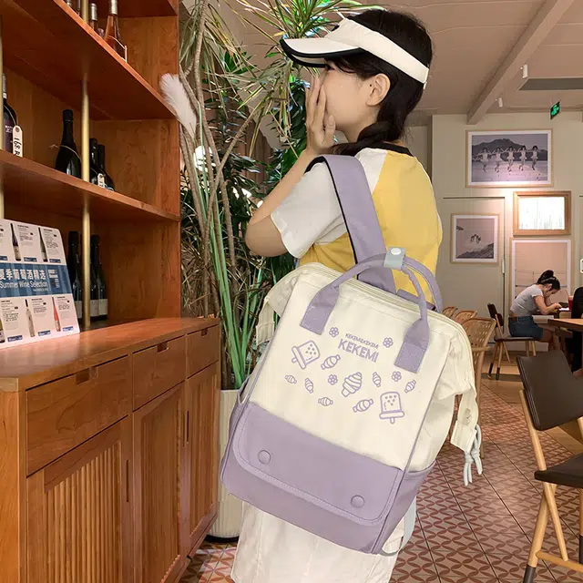雅鹿 日系可爱学生书包韩版小众学生电脑 尼龙 背包双肩包 常规 女款 棕色/卡其色/紫色