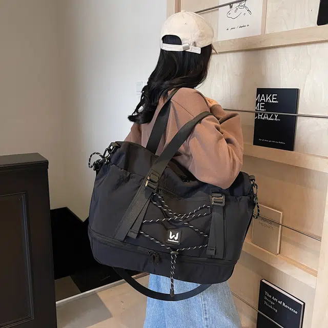 雅鹿 短途大容量收纳百搭 尼龙 旅行包 男女同款情侣款 黑色/灰色/卡其色