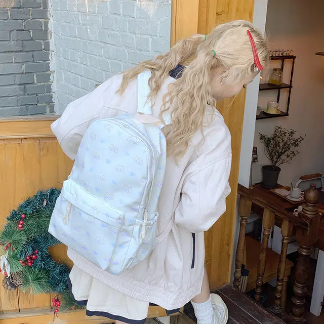 雅鹿 蝴蝶结猫咪少女心书包温柔日系初中生大学生 尼龙 双肩包 常规 男女同款情侣款 白色/黄色