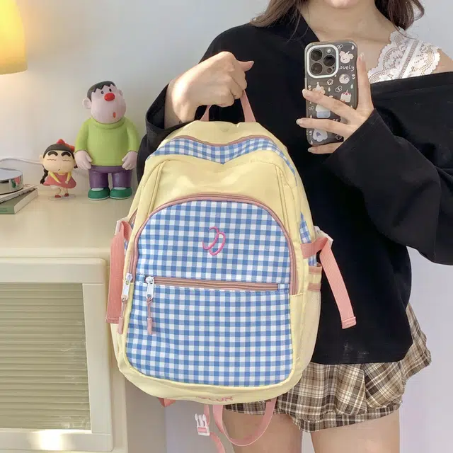 雅鹿 甜妹书包日系可爱小清新小女出游研学轻便背 尼龙 双肩包 常规 男女同款情侣款 黑色/黄色