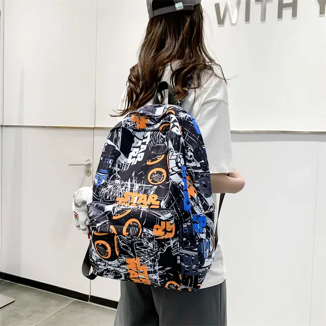雅鹿 潮酷个性涂鸦休闲简约百搭 尼龙 双肩包 男女同款情侣款 多色