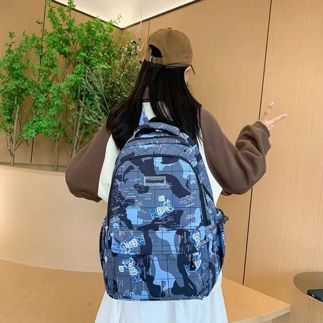 雅鹿 迷彩印花初中高中生大学生书包大容量电脑旅行 尼龙 双肩包背包 常规 男女同款情侣款 黑色/蓝色/灰色