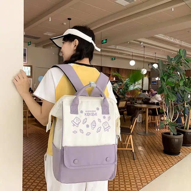 雅鹿 日系可爱学生书包韩版小众学生电脑 尼龙 背包双肩包 常规 女款 棕色/卡其色/紫色