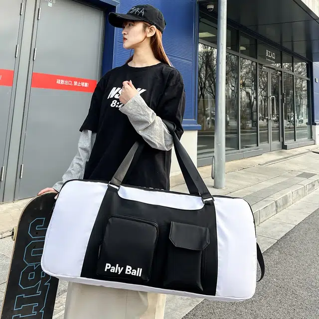 雅鹿 运动健身包干湿分离游泳包大容量手提短途行李收纳袋 尼龙 单肩包旅行袋 男女同款情侣款 黑色/白色